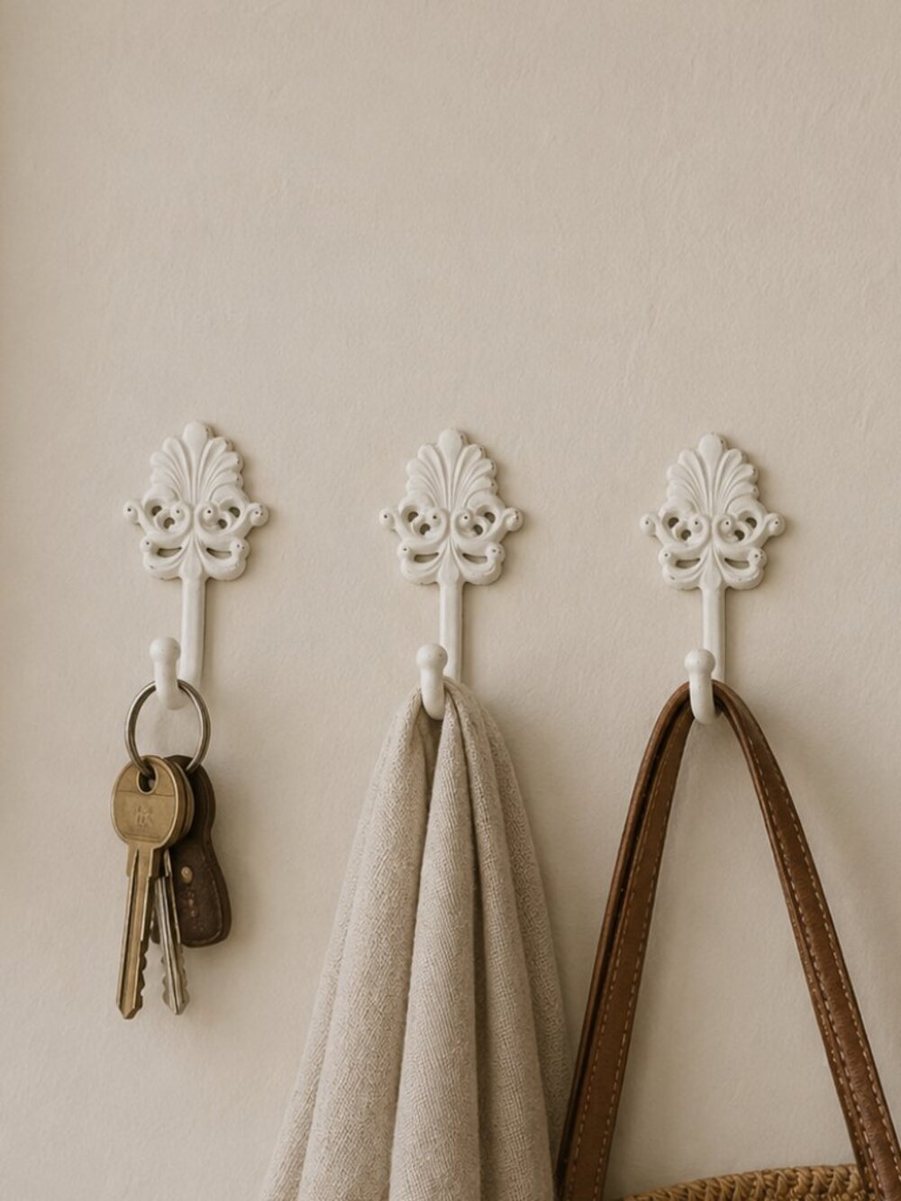 Wall Decor Hooks -metal painted white (three matching hooks)